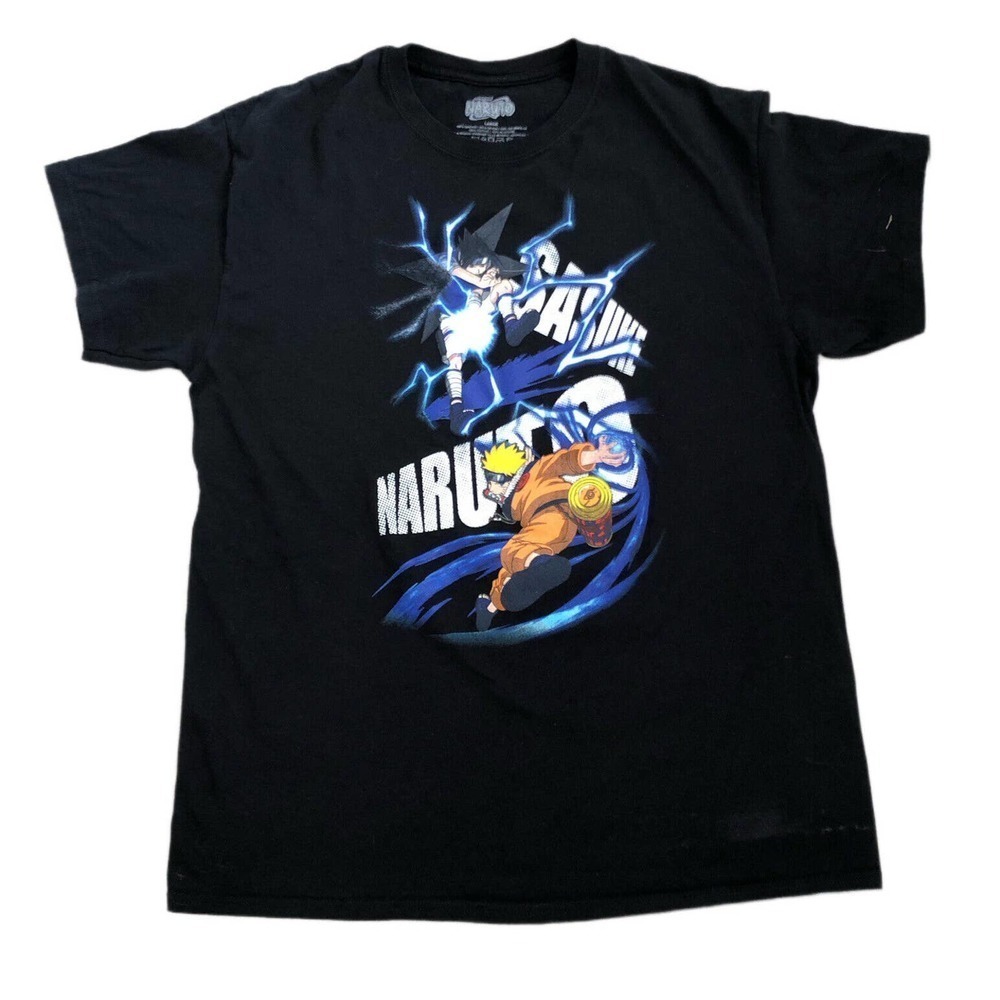 VTG 2002 NARUTO vs Sasuke Black Men's Size L T Shirt Anime Shonen Jump Y2K